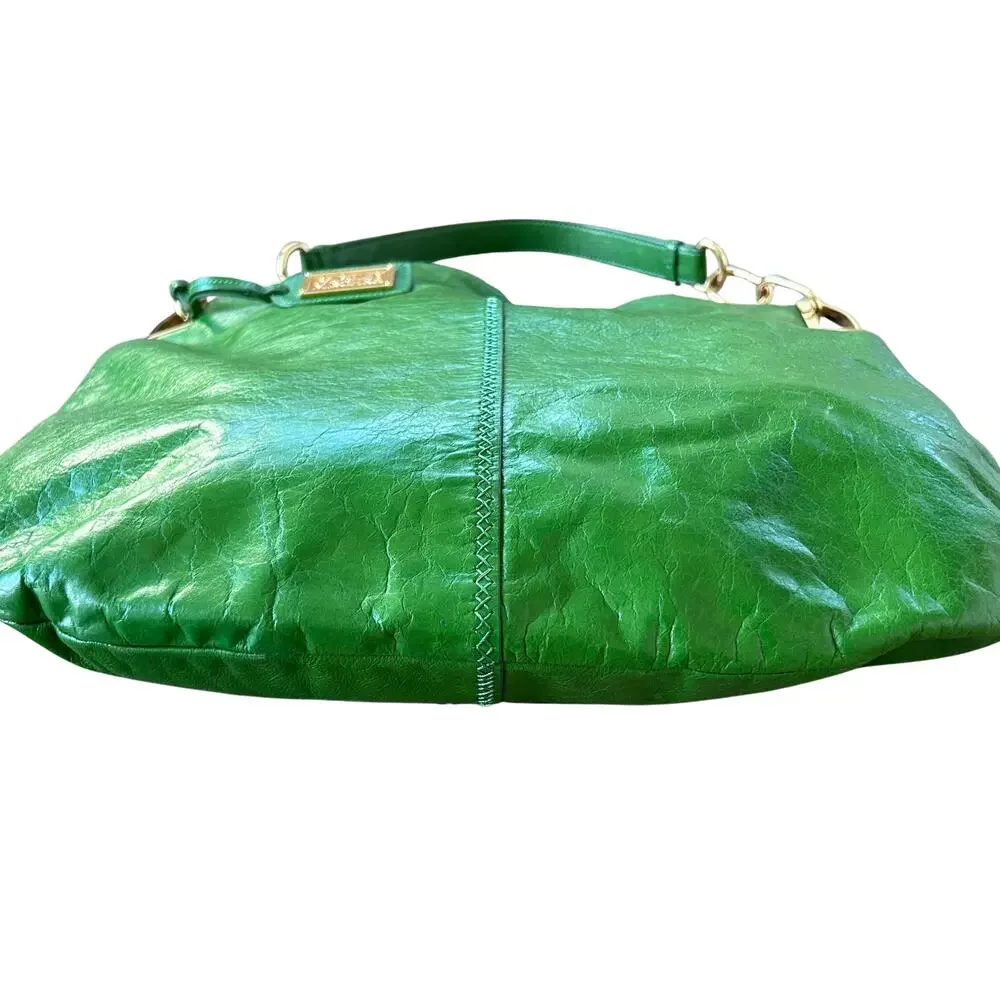 Badgley Mischka Gaia Hobo | Vintage Bright Green Leather Slouchy Chain-Link Bag